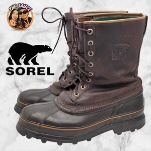 Sorel Mounty Brown Leather Rubber Insulated Duck Boots Mens 9 Waterproof Hunting